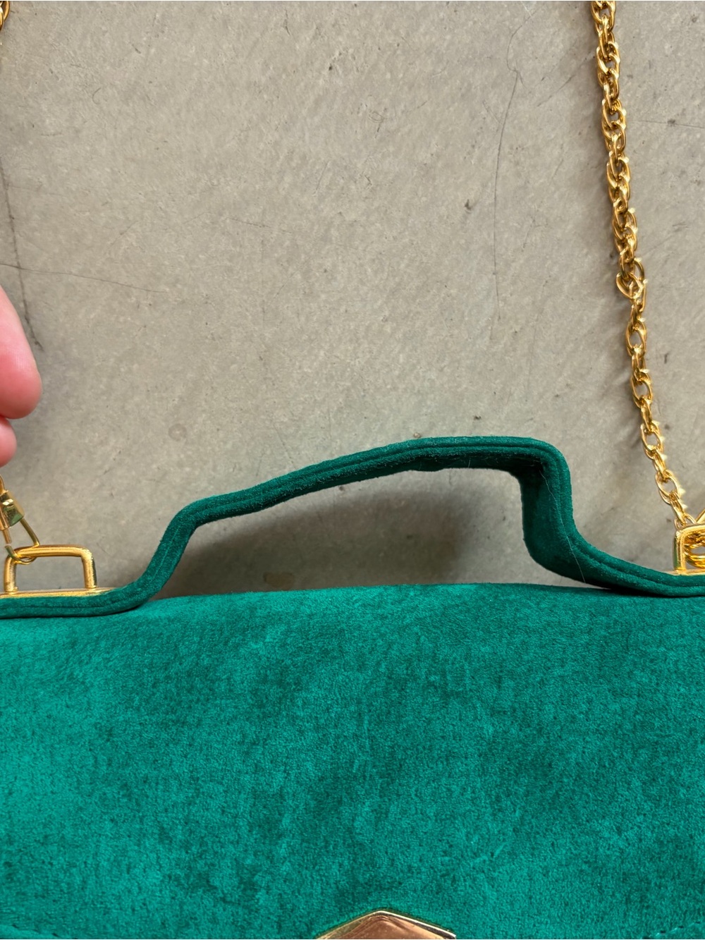 Tannery West Emerald Green Suede Top-Handle Crossbody with Gold Chain - Picture 4 of 5